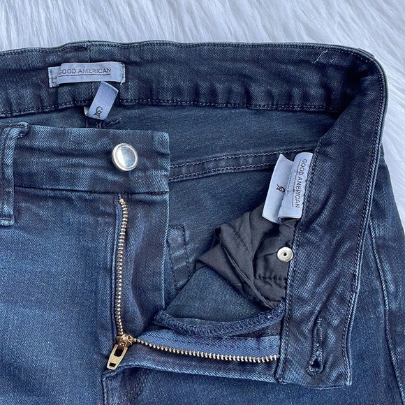 Good American Jeans Pants Good Legs Dark Blue Wash Denim Distressed Stretch 26 - Picture 3 of 7